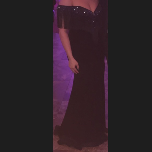 Velvet Fringe Evening Gown - Picture 2 of 3